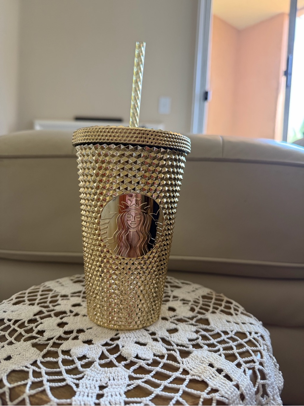 Starbucks Gold Metallic Studded Cold Cup with Rose Gold Base